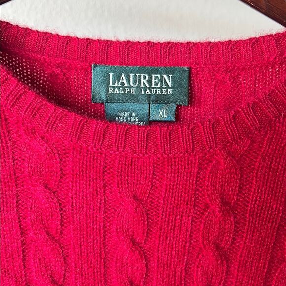 NWT LAUREN Ralph Lauren Women’s Cashmere Red Cable Knit Sweater - size XL - Picture 3 of 6